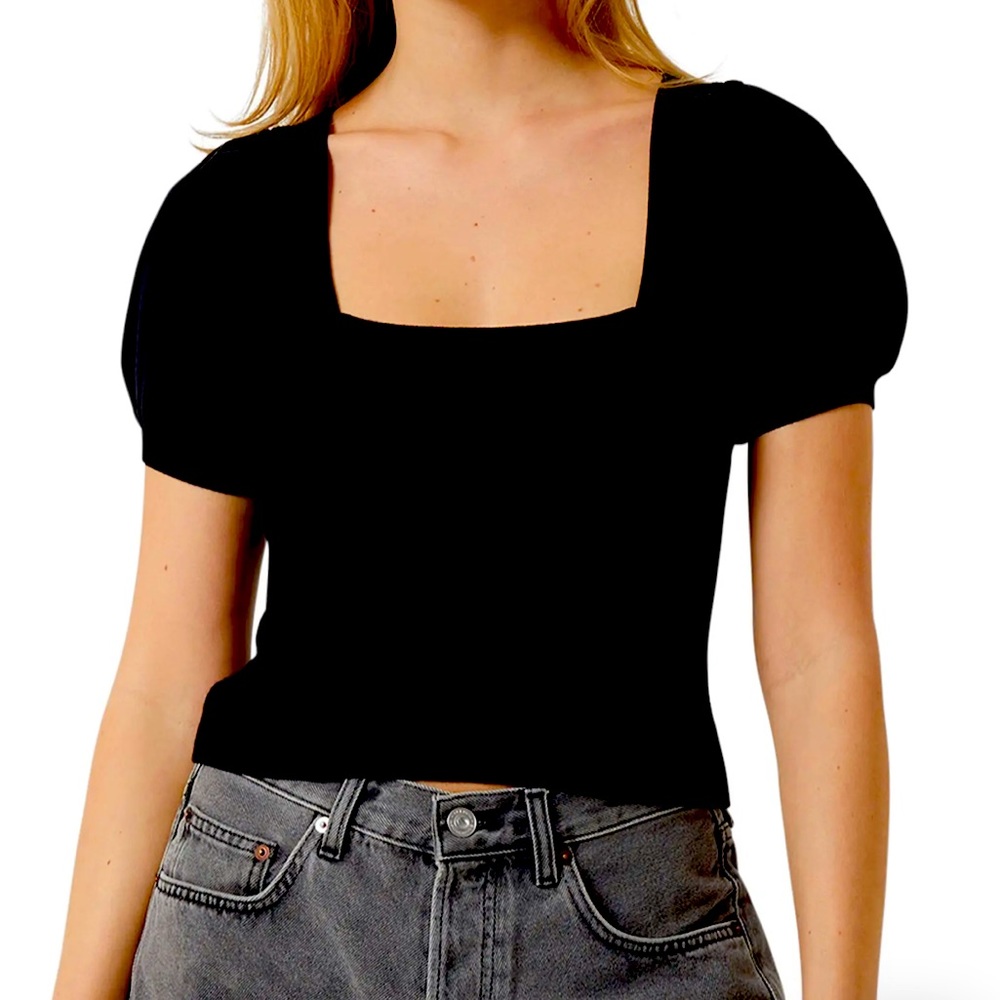 French Connection Black Puff Sleeve Sweater Shirt